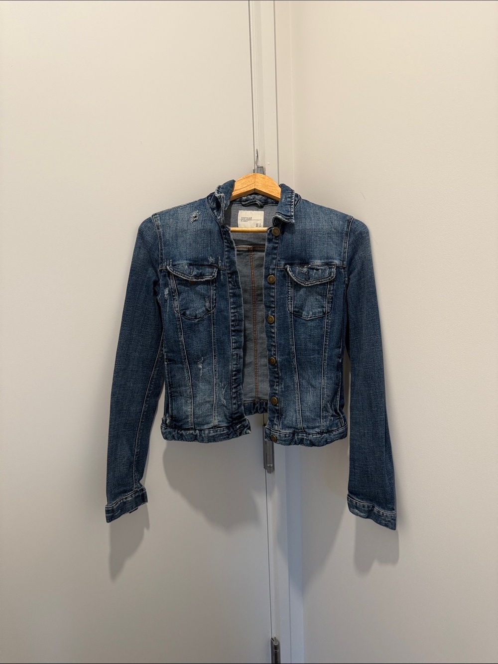 Zara Dark Blue Distressed Super Soft Denim Jean Jacket